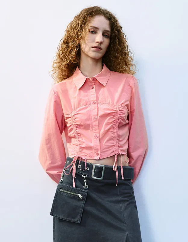 Lace Up Button Up Straight Shirt sold by Urban Revivo