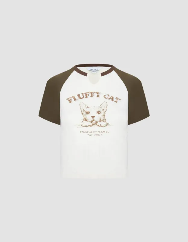 Pet Printed Raglan Sleeve Skinny T-Shirt sold by Urban Revivo