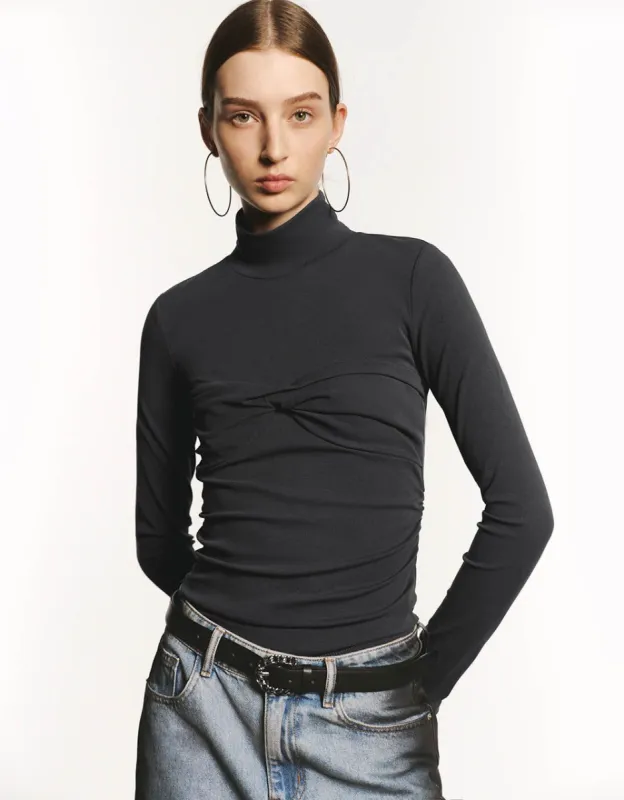 Twist Front Turtle Neck Skinny T-Shirt sold by Urban Revivo