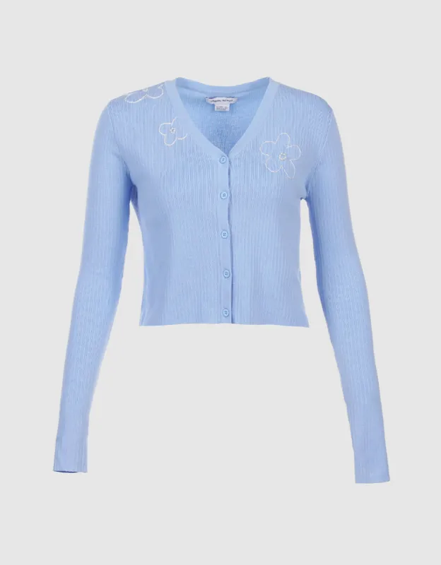 Floral Embroidery Button Up Cardigan sold by Urban Revivo