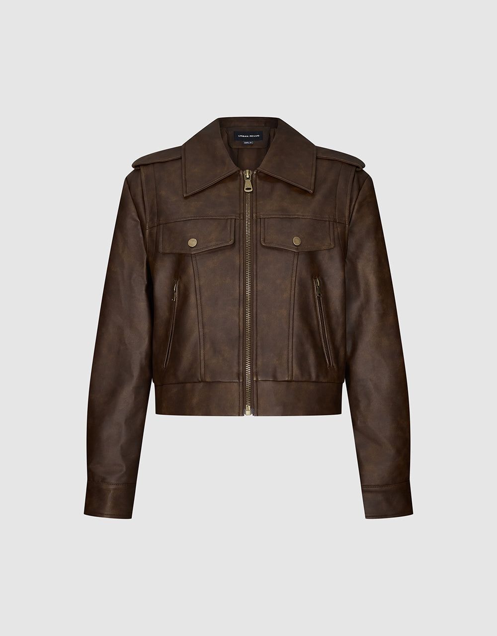 Zipper Front Distressed Vegan Leather Jacket sold by Urban Revivo product image thumbnail 2