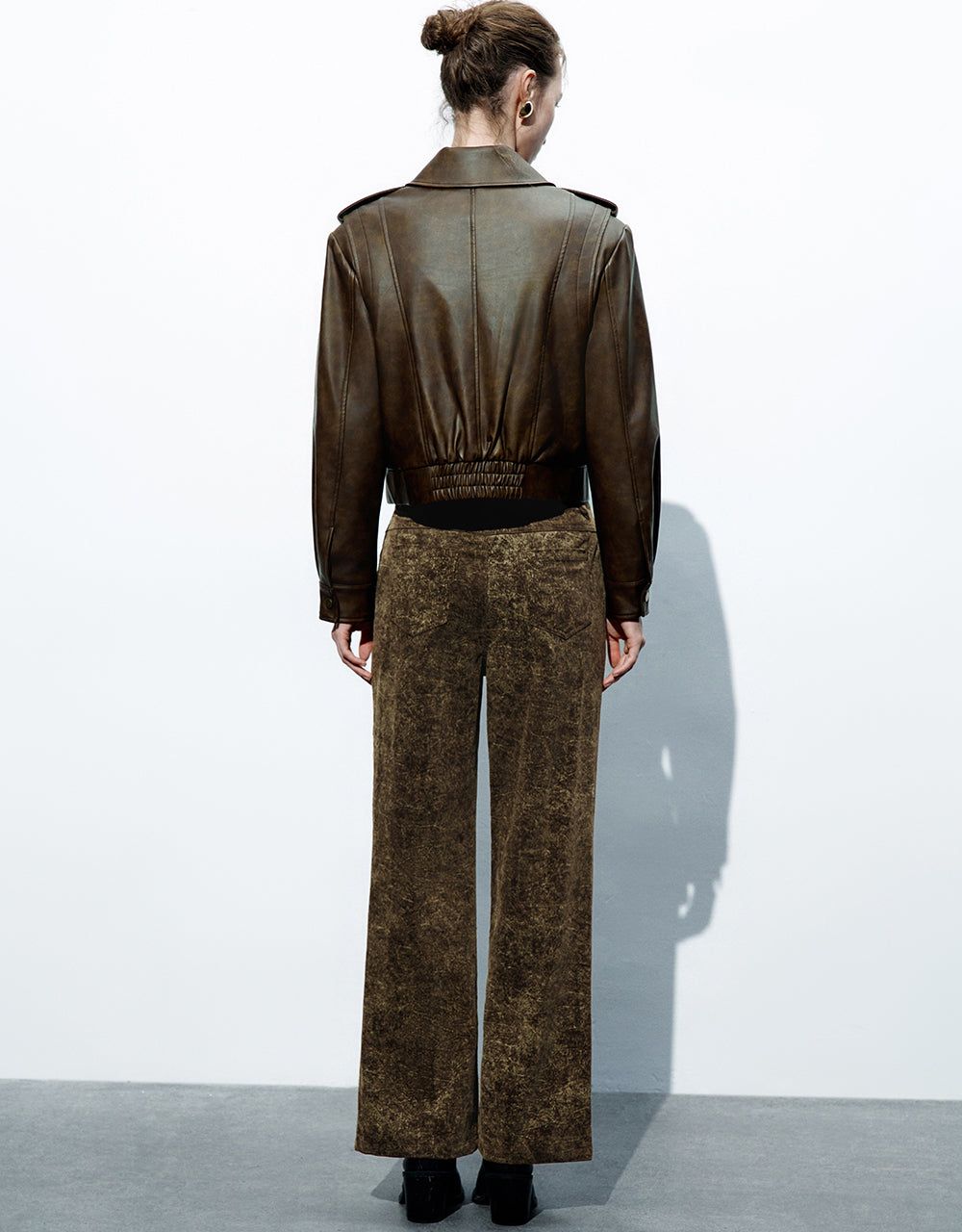 Zipper Front Distressed Vegan Leather Jacket sold by Urban Revivo product image thumbnail 4