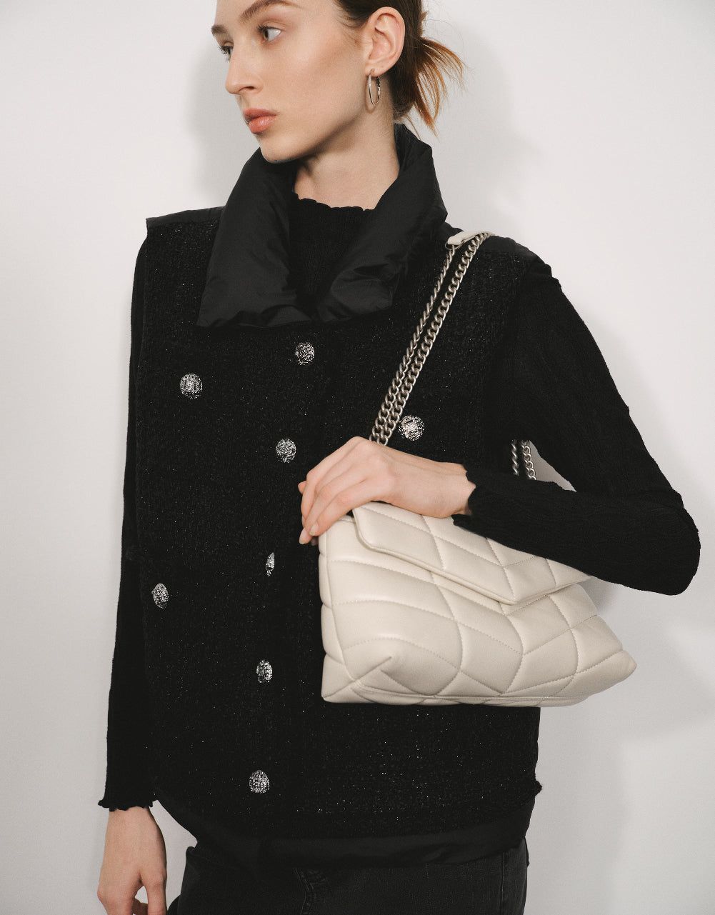 Tweed Stand Collar Puffer Vest sold by Urban Revivo product image thumbnail 3