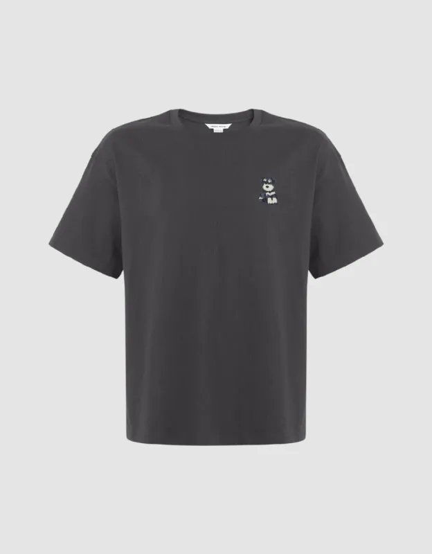 Cat Embroidered Crew Neck T-Shirt sold by Urban Revivo