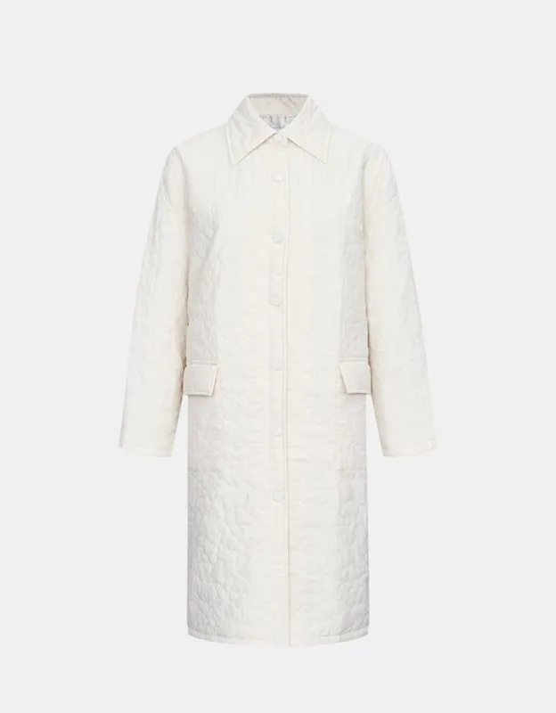Textured Floral Embroidery Button Up Lightweight Winter Coat sold by Urban Revivo