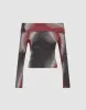 Printed Off-Shoulder Knitted T-Shirt sold by Urban Revivo