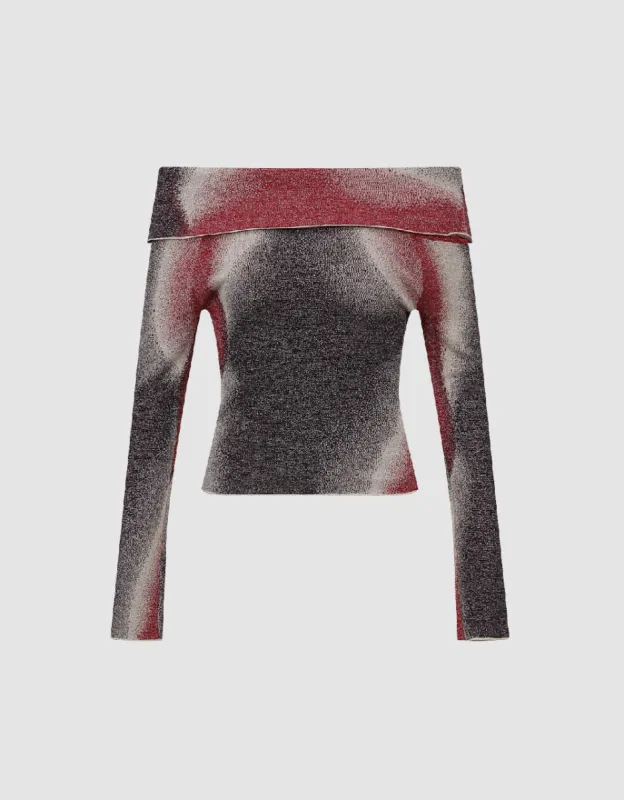 Printed Off-Shoulder Knitted T-Shirt sold by Urban Revivo