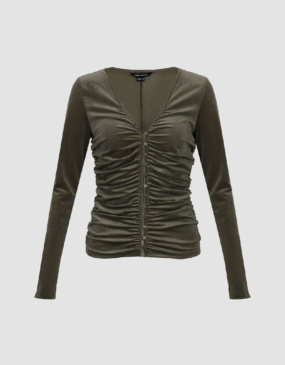 Ruched V-Neck Knitted Skinny T-Shirt sold by Urban Revivo product image thumbnail 2