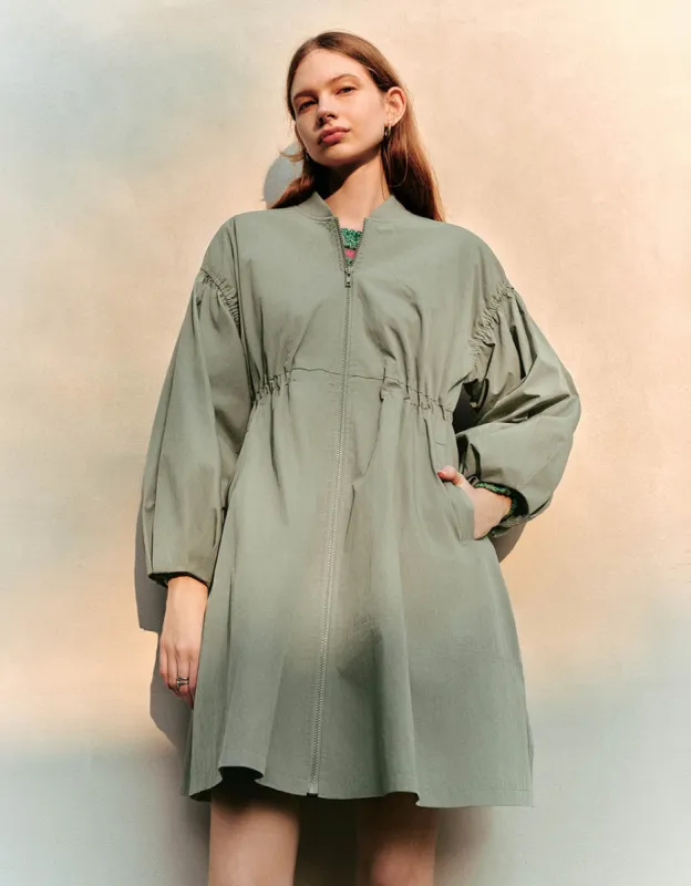 Zipper Front Puff Sleeve Skater Jacket sold by Urban Revivo