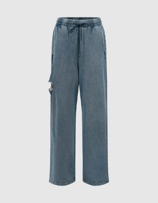 Drawstring Waist Wide-Leg Jeans sold by Urban Revivo