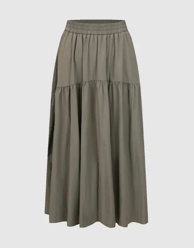Elastic Waist Midi A-Line Skirt sold by Urban Revivo