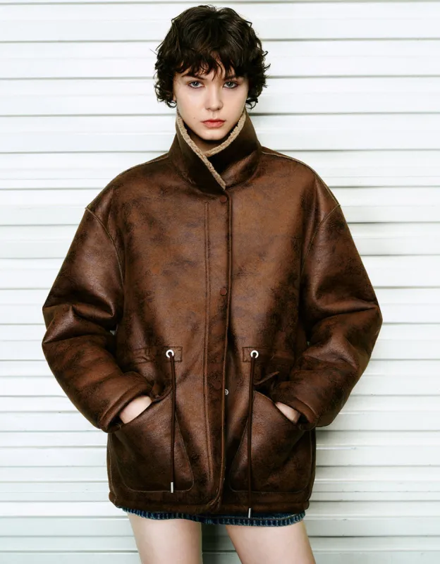 Stand Collar Vegan Leather Straight Jacket sold by Urban Revivo