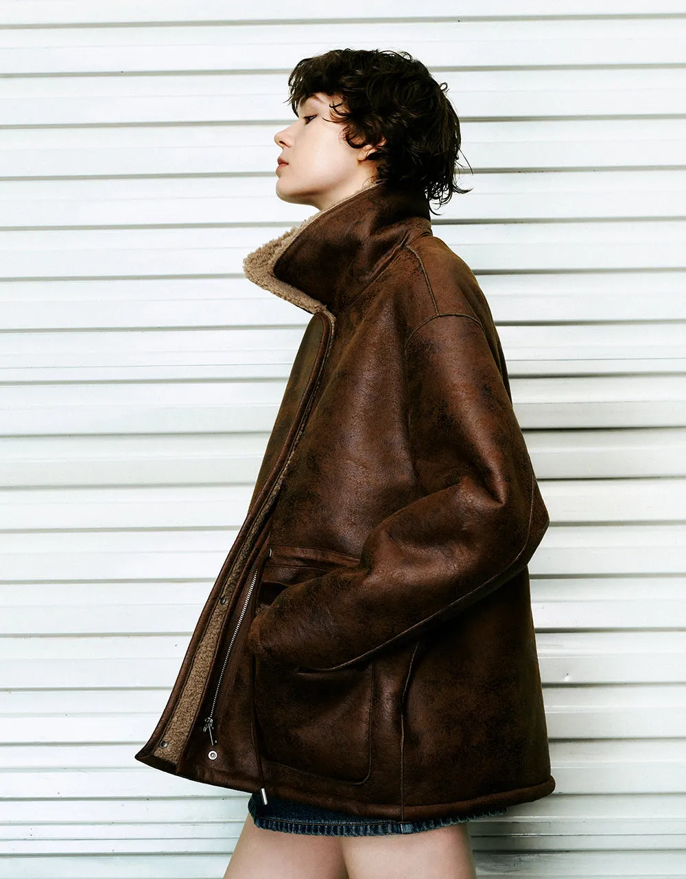 Stand Collar Vegan Leather Straight Jacket sold by Urban Revivo product image thumbnail 3