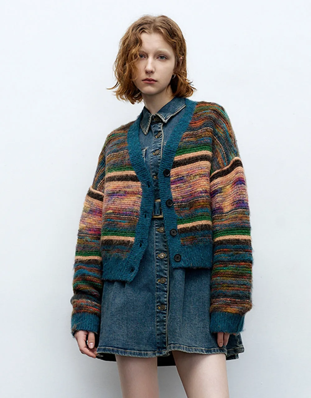 Striped V-Neck Knitted Cardigan sold by Urban Revivo