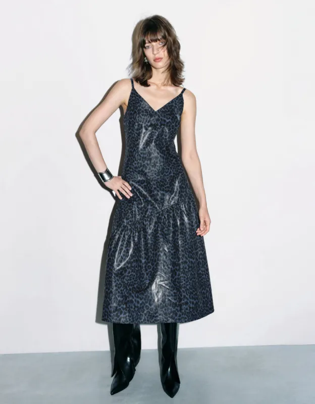 Leopard Printed Sleeveless V-Neck A-Line Dress sold by Urban Revivo