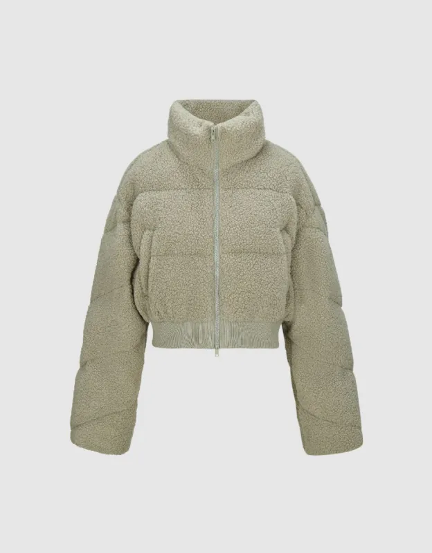 Furry Stand Collar Down Jacket sold by Urban Revivo