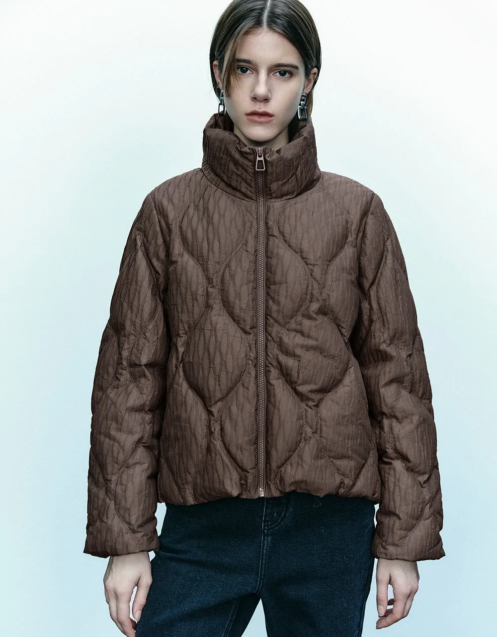 Textured Zipper Front Down Jacket sold by Urban Revivo