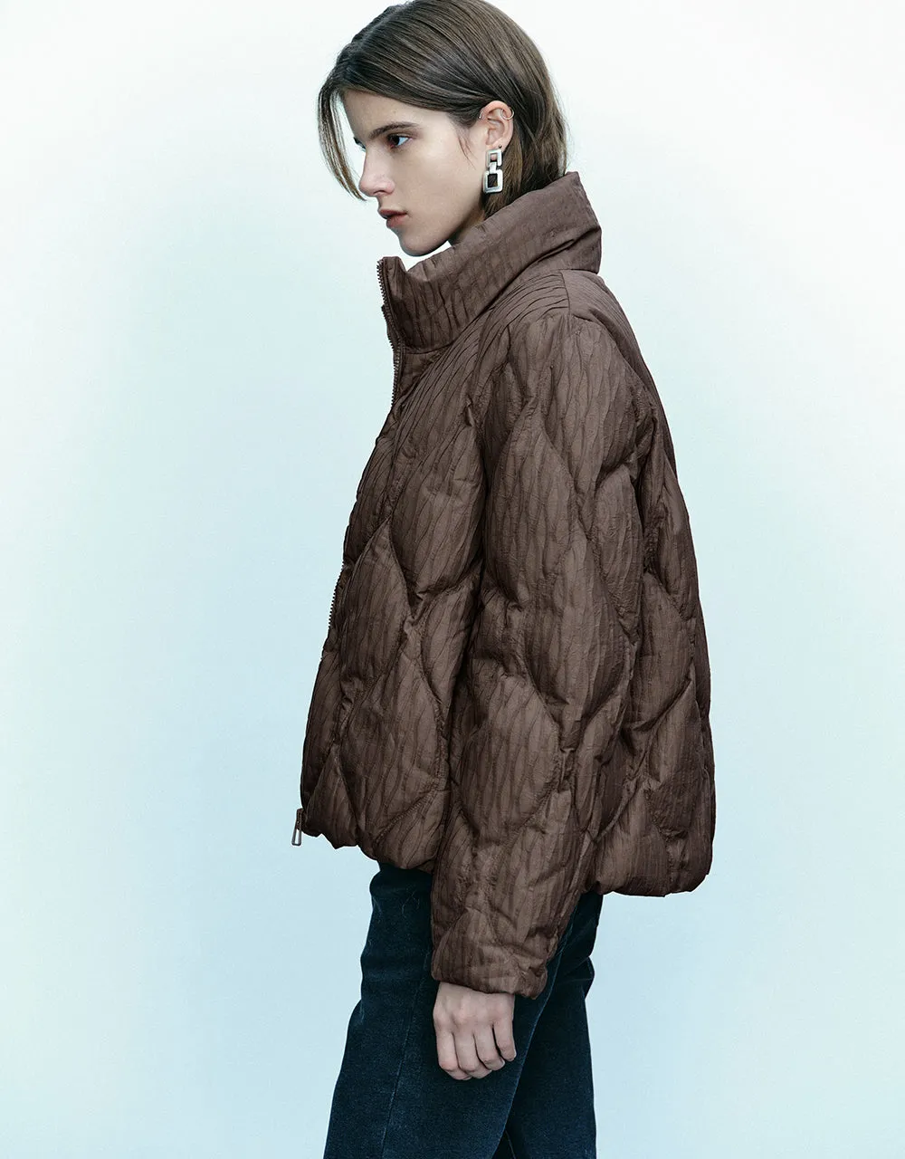 Textured Zipper Front Down Jacket sold by Urban Revivo product image thumbnail 3