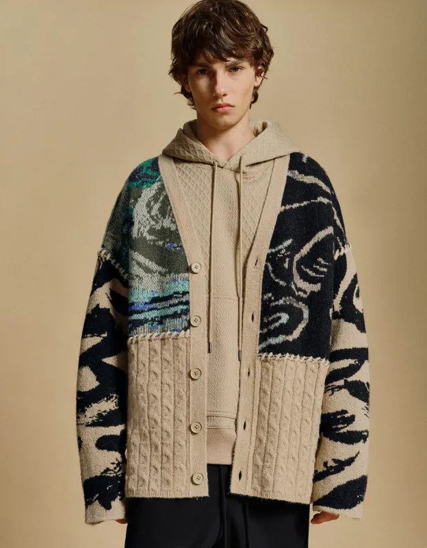 Printed V-Neck Knitted Cardigan sold by Urban Revivo