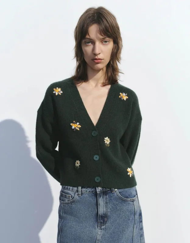 Flowers Embossed V-Neck Knitted Cardigan sold by Urban Revivo