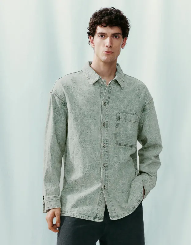 Button Up Straight Denim Shirt sold by Urban Revivo