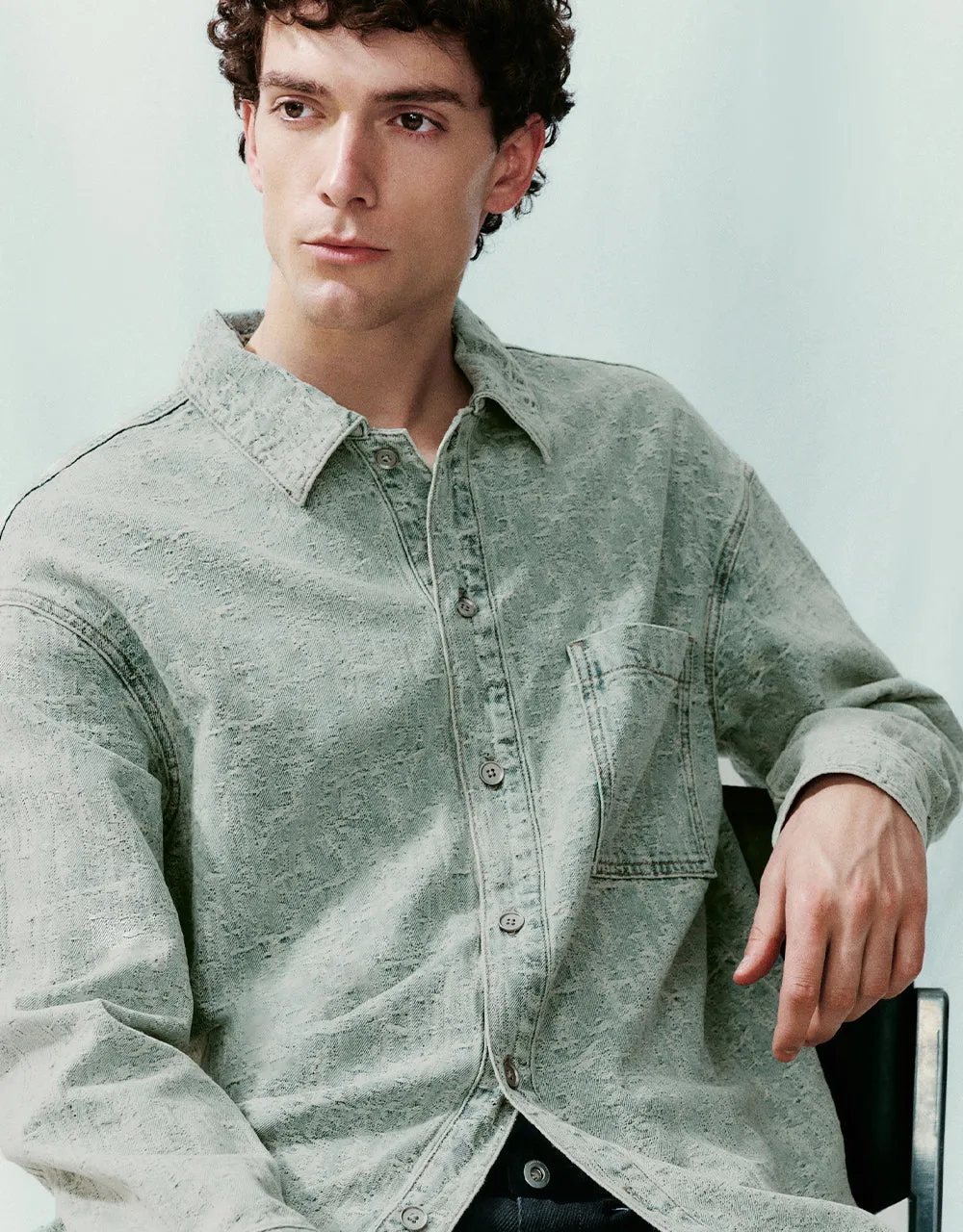 Button Up Straight Denim Shirt sold by Urban Revivo product image thumbnail 4