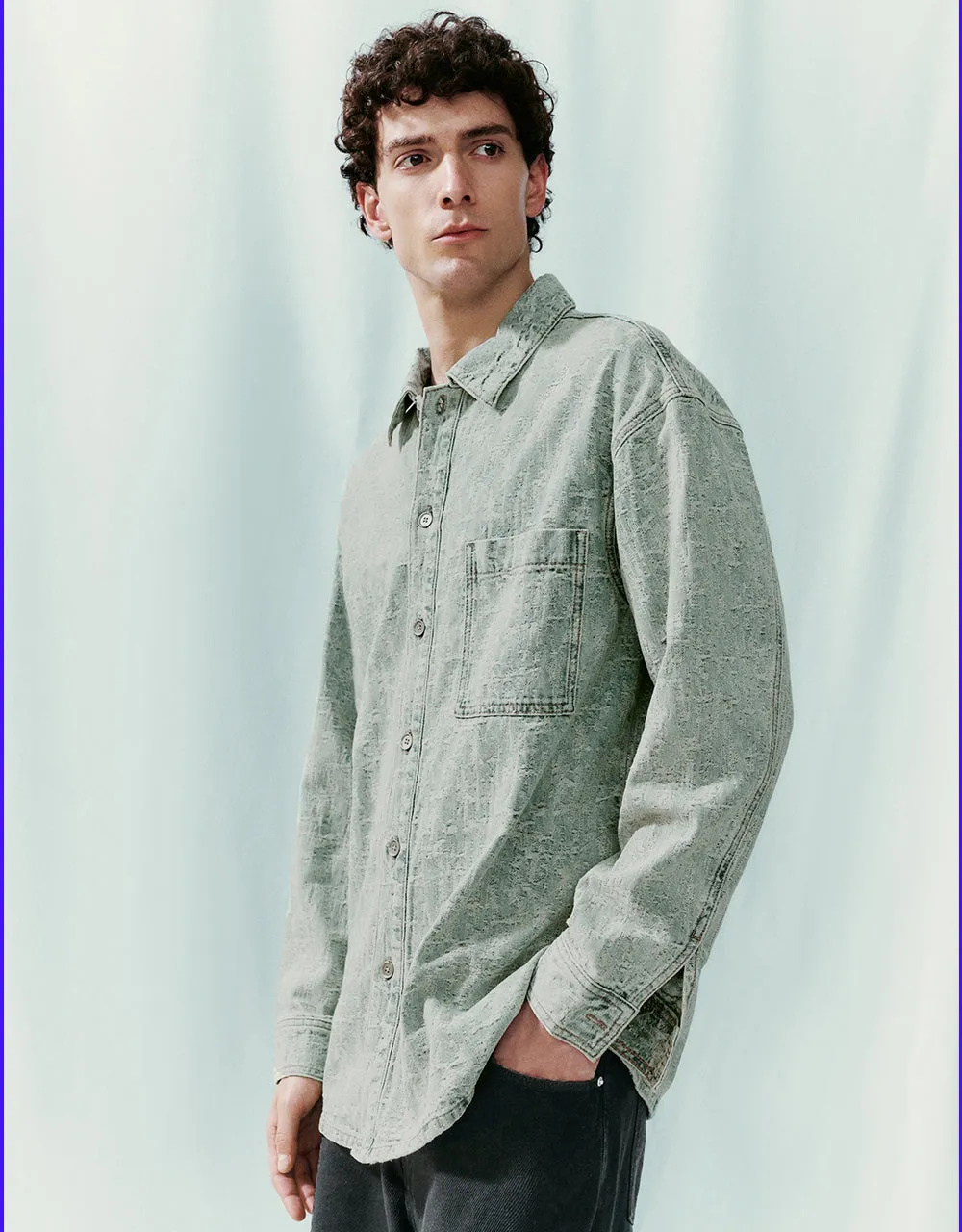 Button Up Straight Denim Shirt sold by Urban Revivo product image thumbnail 3