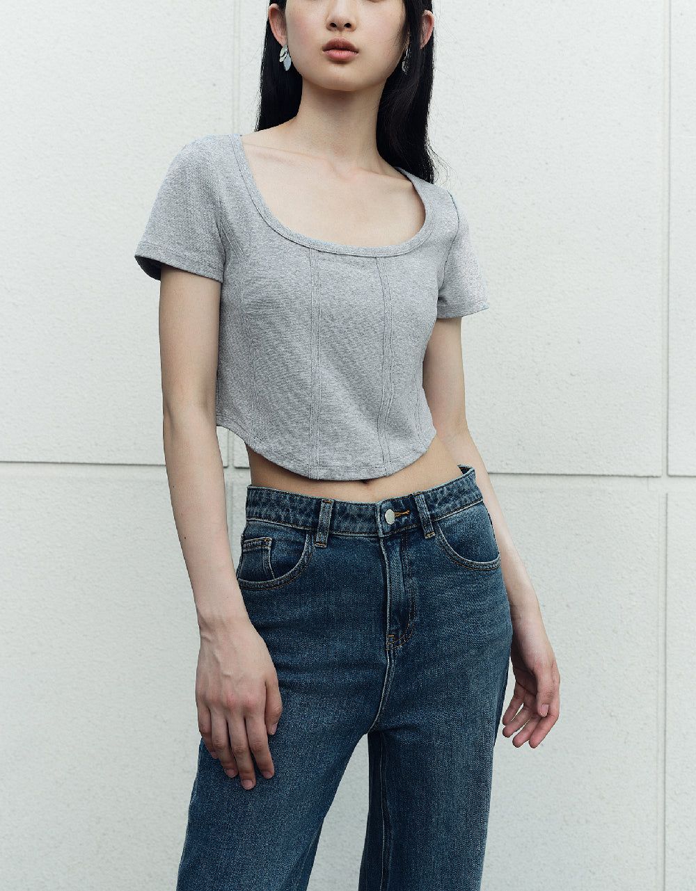 Square-cut Collar Skinny T-Shirt sold by Urban Revivo product image thumbnail 2