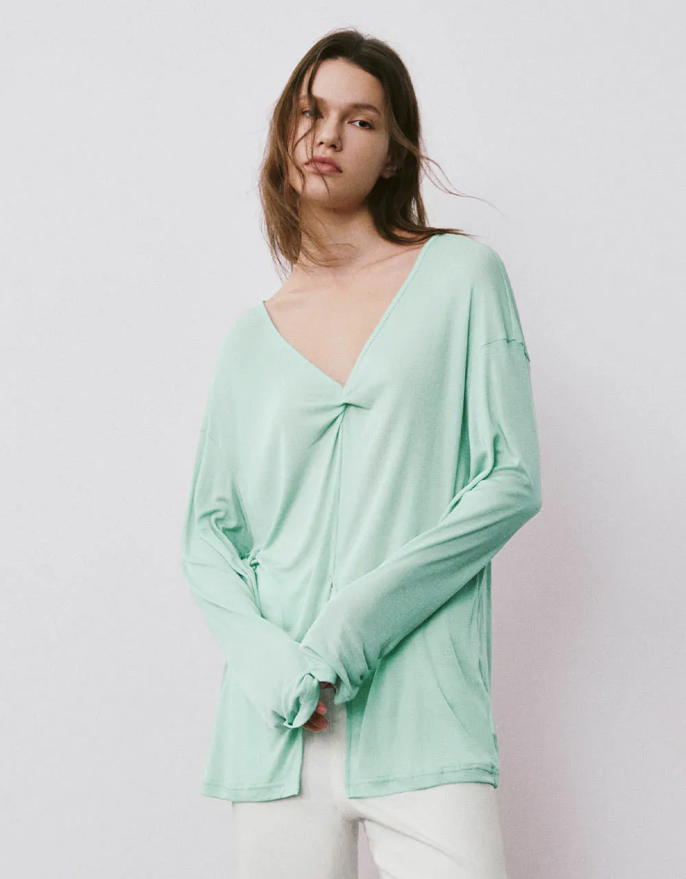 Twist Front V-Neck Loose T-Shirt sold by Urban Revivo