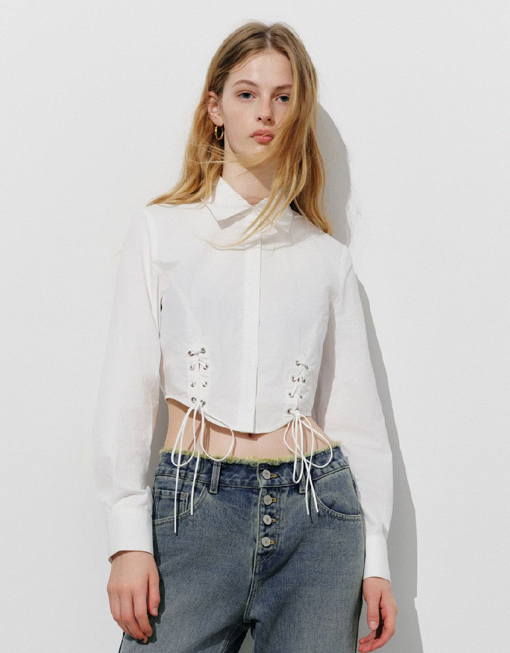 Lace Up Side Cropped Shirt sold by Urban Revivo