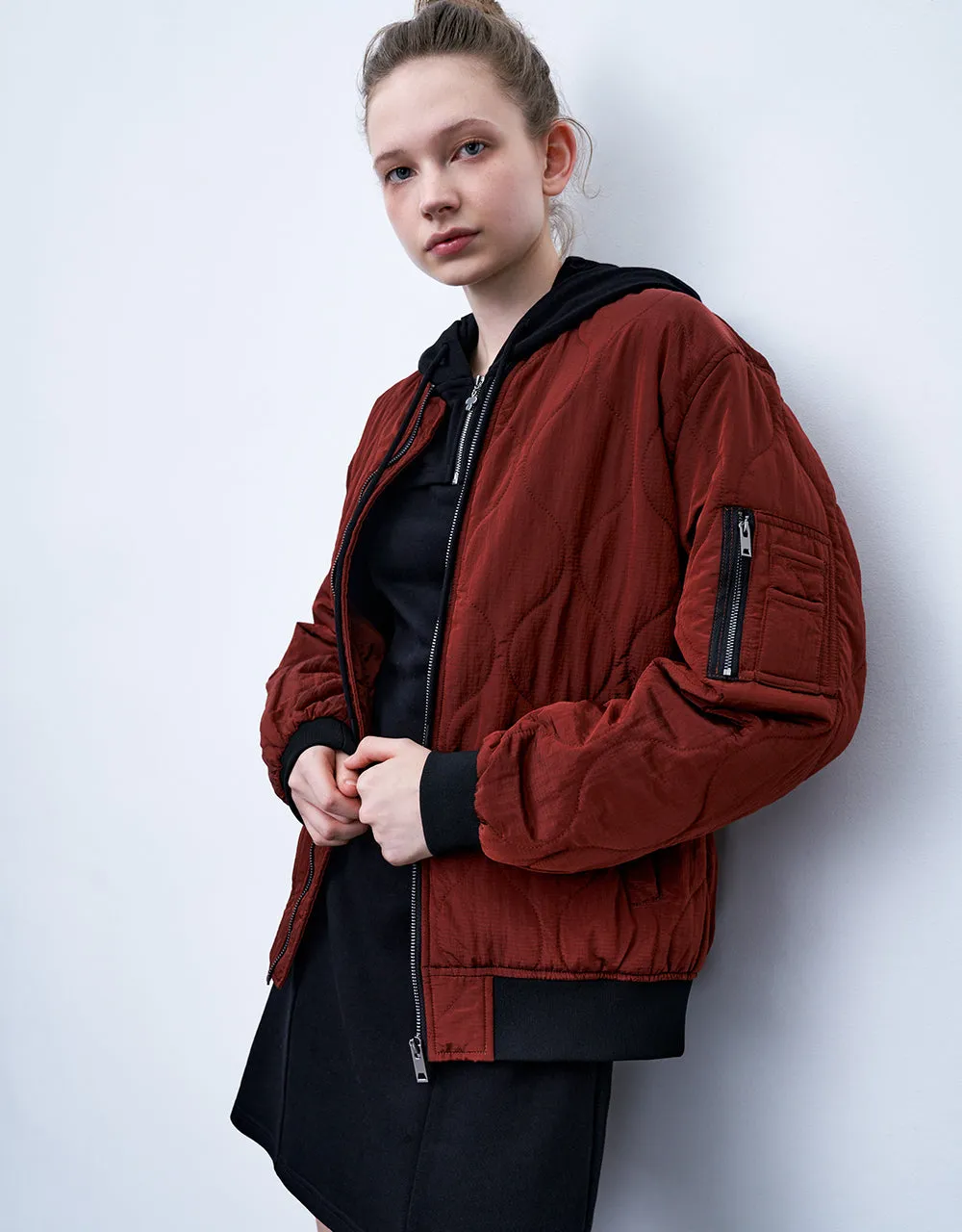 Zipper Front Straight Padded Coat sold by Urban Revivo product image thumbnail 2