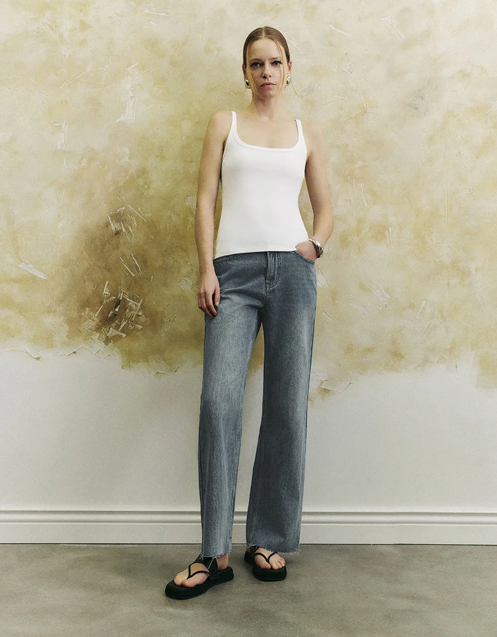 Raw Hem Wide-Leg Jeans sold by Urban Revivo product image thumbnail 4