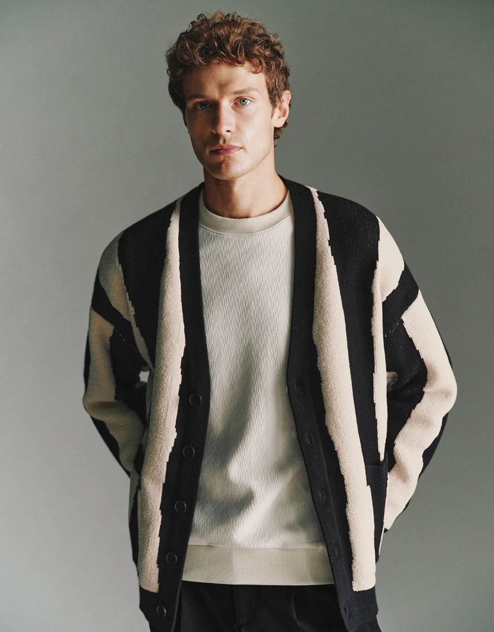 Striped V-Neck Knitted Cardigan sold by Urban Revivo