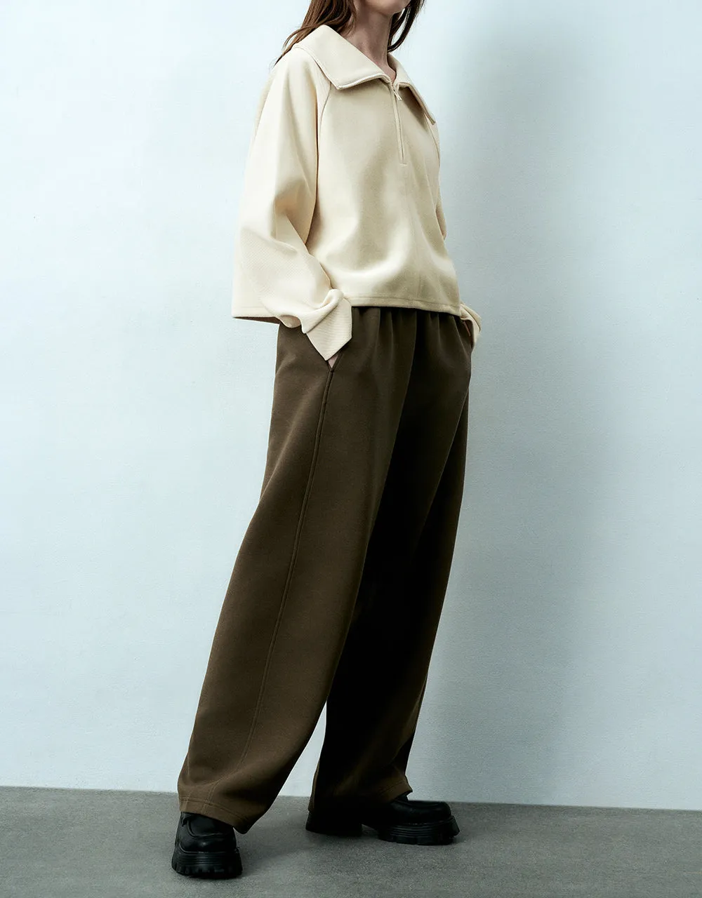 Elastic Waist Knitted Wide-Leg Pants sold by Urban Revivo product image thumbnail 4