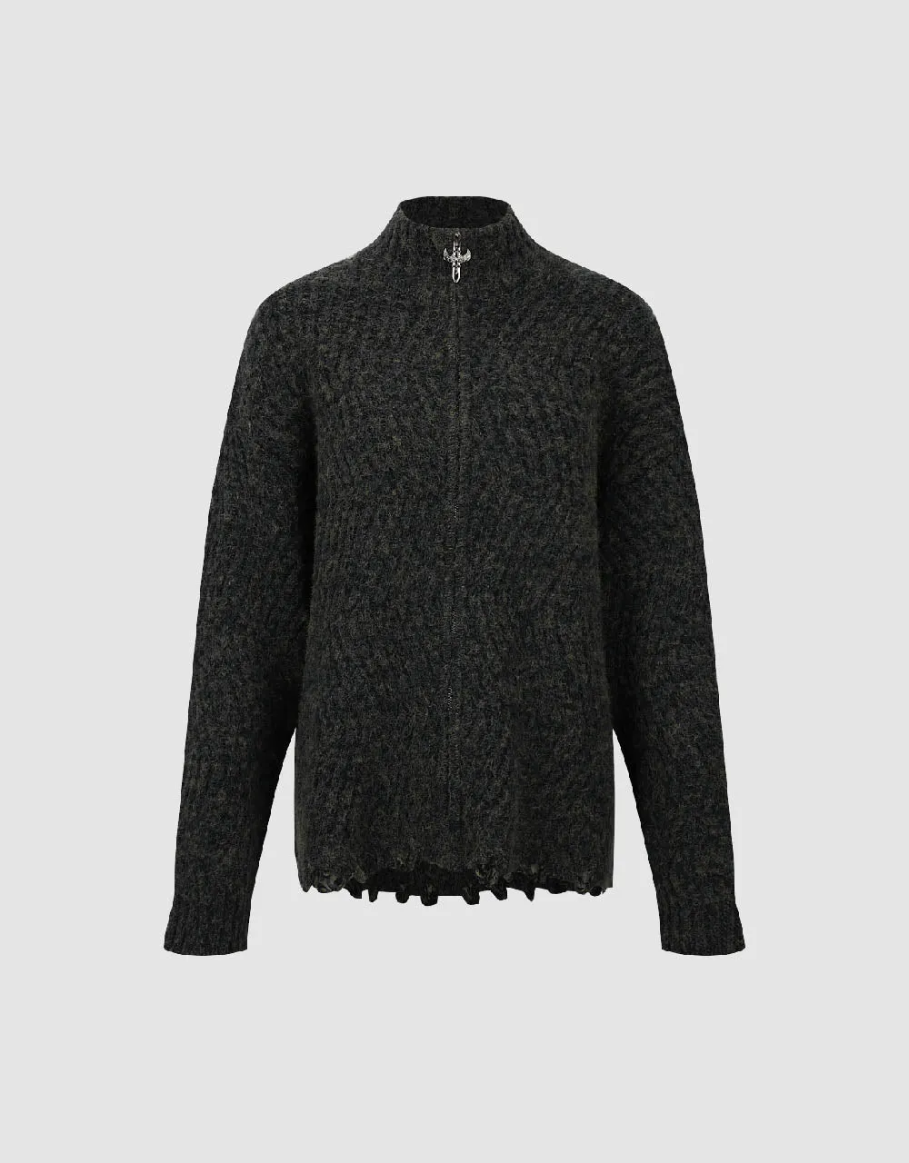 Raw Hem Zipper Front Knitted Cardigan sold by Urban Revivo product image thumbnail 2