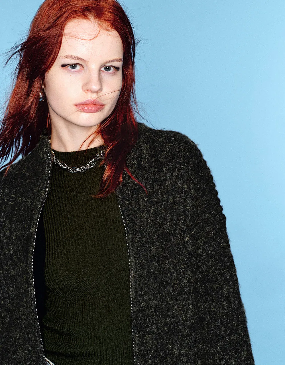 Raw Hem Zipper Front Knitted Cardigan sold by Urban Revivo product image thumbnail 4