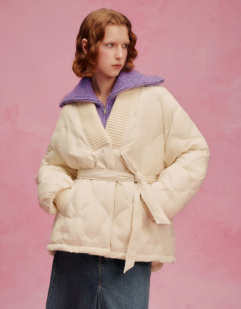 Quilted V-Neck Down Jacket sold by Urban Revivo