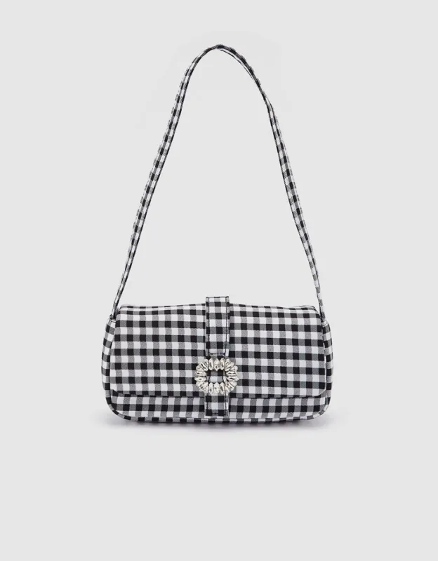 Plaid Rhinestone Detail Baguette Shoulder Bag sold by Urban Revivo