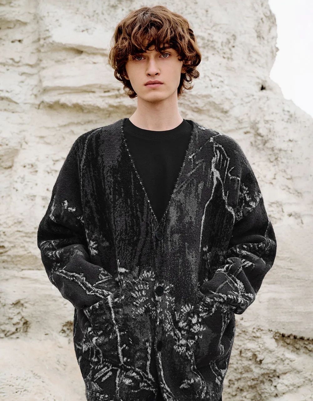 Drop Shoulder Sleeve V-Neck Knitted Cardigan sold by Urban Revivo