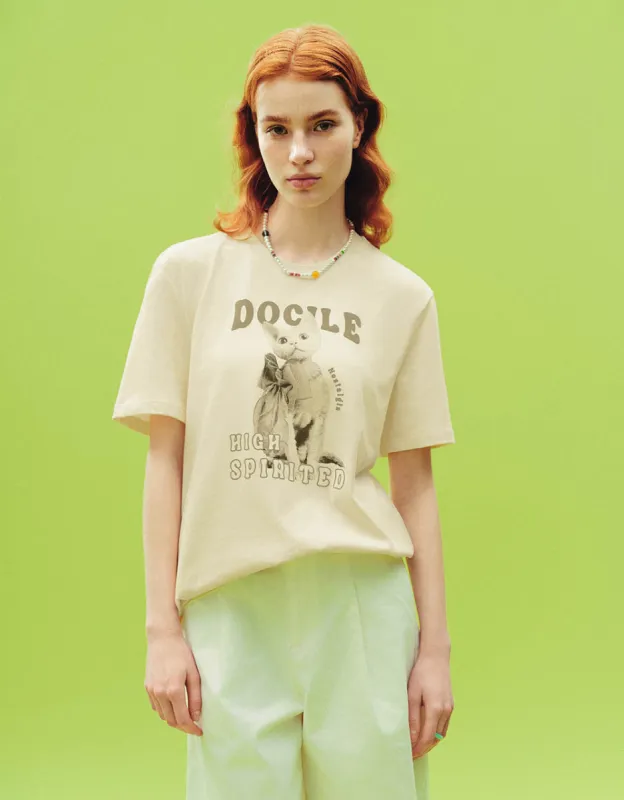 Cat Printed Crew Neck T-Shirt sold by Urban Revivo