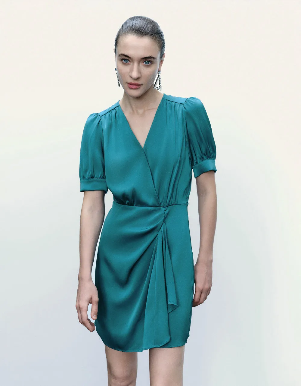 Surplice Front V-Neck Skater Dress sold by Urban Revivo