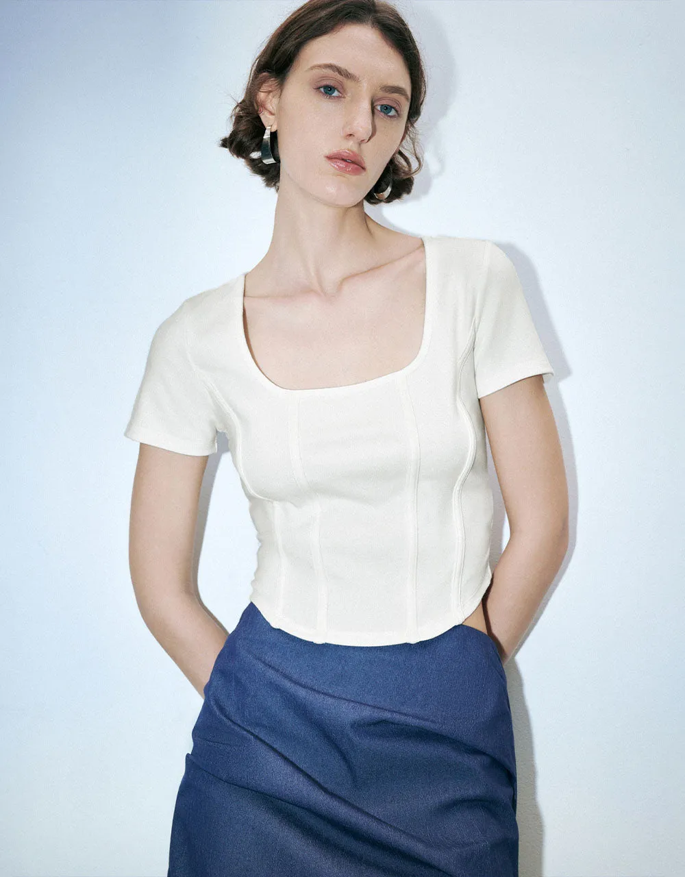 Square-cut Collar Skinny T-Shirt sold by Urban Revivo