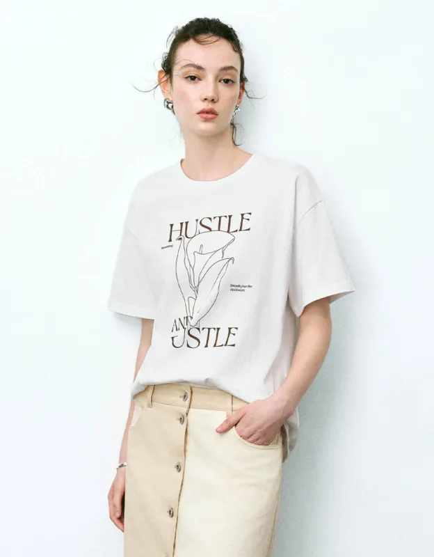 Printed Crew Neck Loose T-Shirt sold by Urban Revivo