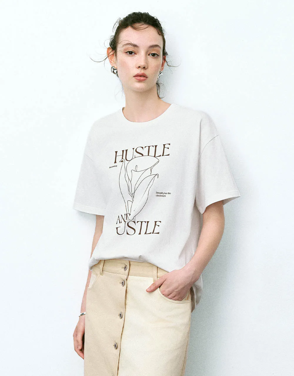 Printed Crew Neck Loose T-Shirt sold by Urban Revivo