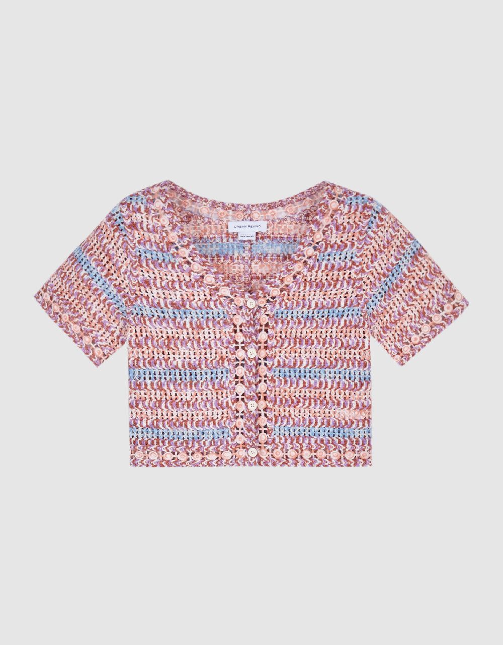 Short Sleeve Tweed Knitted Cardigan sold by Urban Revivo
