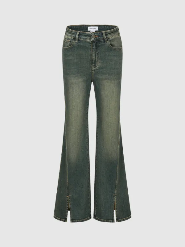 Split Hem Flare Jeans sold by Urban Revivo