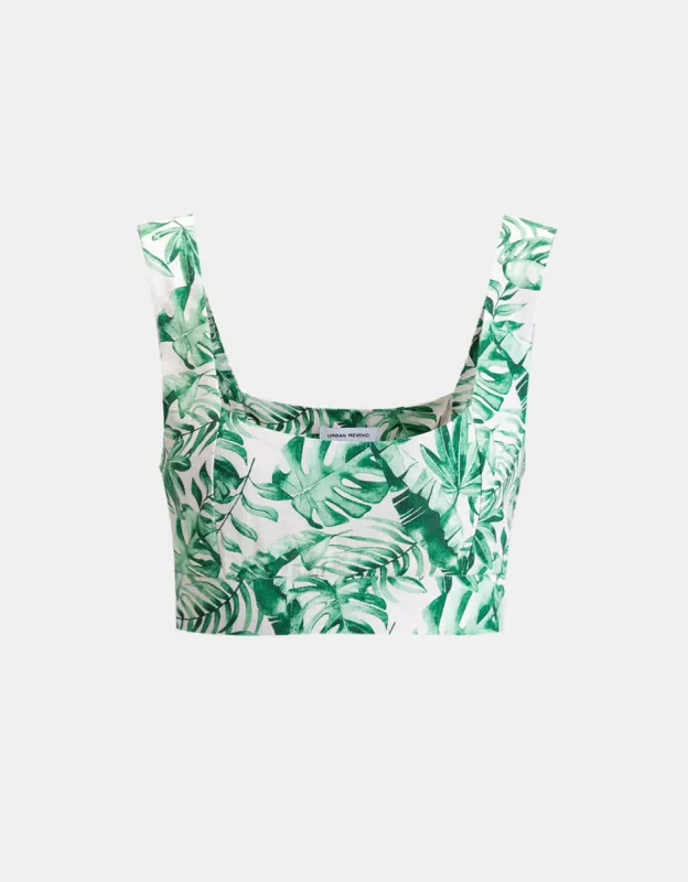 Leaves Print Crop Cami Top made by Urban Revivo