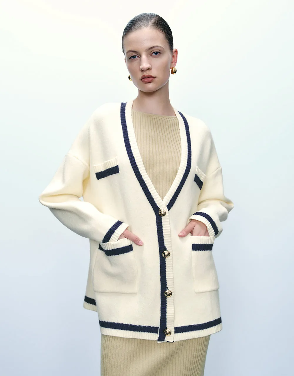 V-Neck Knitted Cardigan sold by Urban Revivo