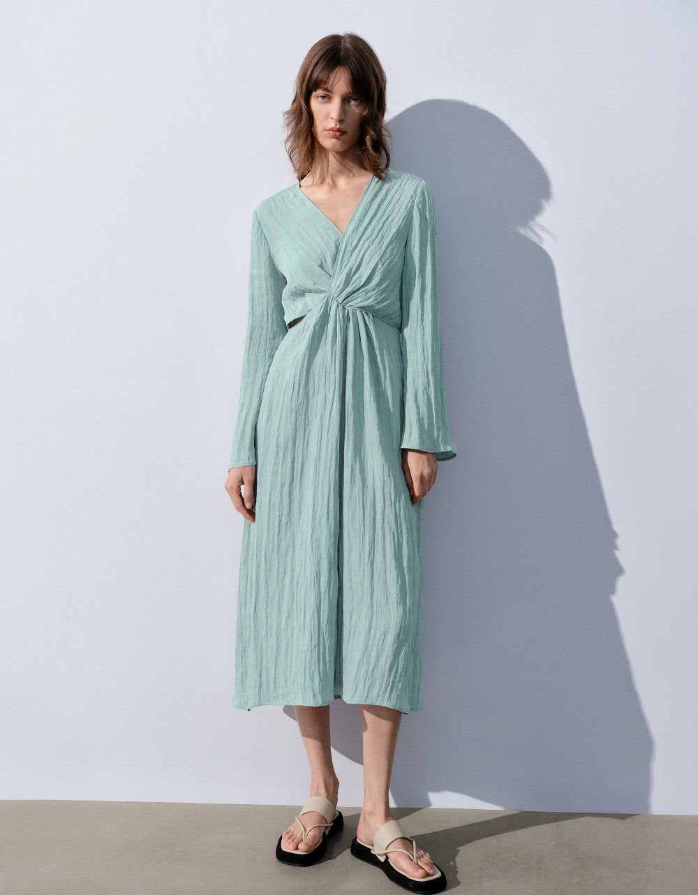Textured Surplice Front A-Line Dress sold by Urban Revivo