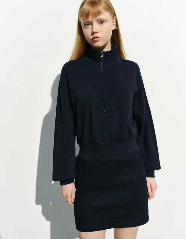 Zip Half Placket Stand Collar Skater Dress sold by Urban Revivo